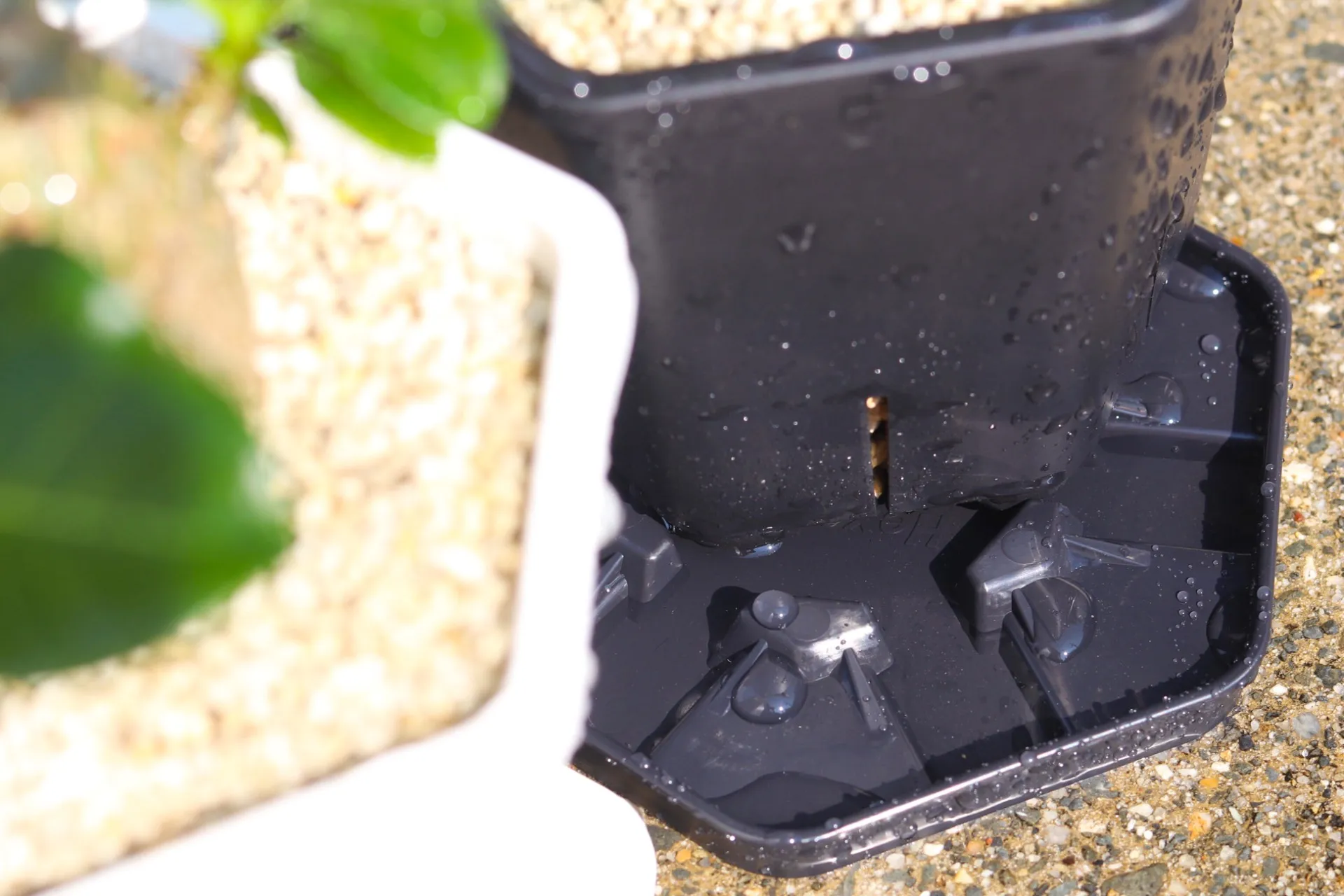 受皿に水が溜まり、通気性を確保